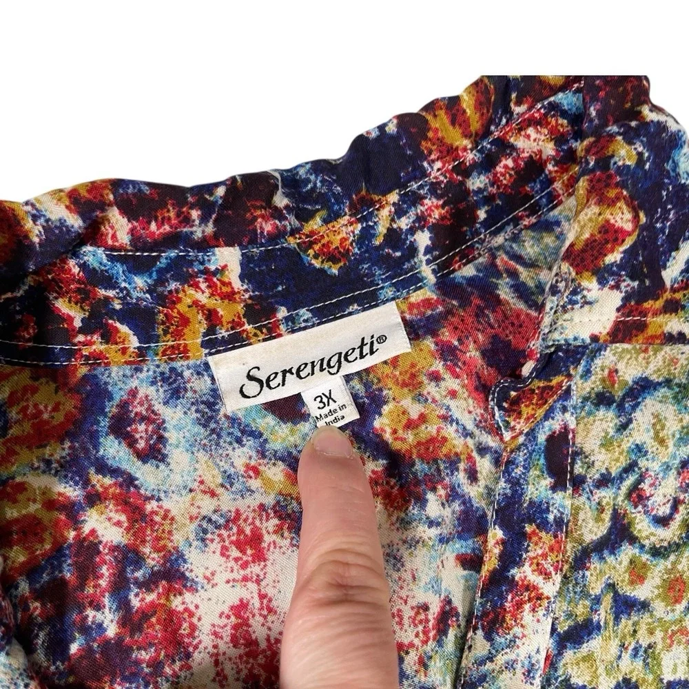 Serengeti 3X Blouse Roll‎ Tab Sleeve Retro Abstract Artsy Print Business Office - Picture 3 of 9